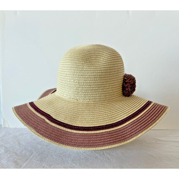 Quagga Green Label Straw Hat Womens Floppy Beach Tan Purple Flower Accent OS - Picture 8 of 8